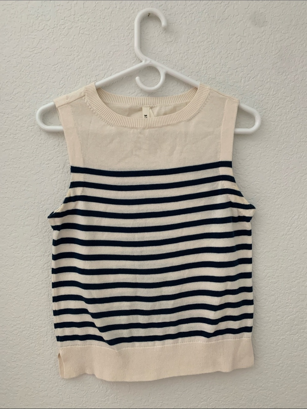 Pact Organic Cotton-Striped Sleeveless Knit Tank Top - Cream & Navy